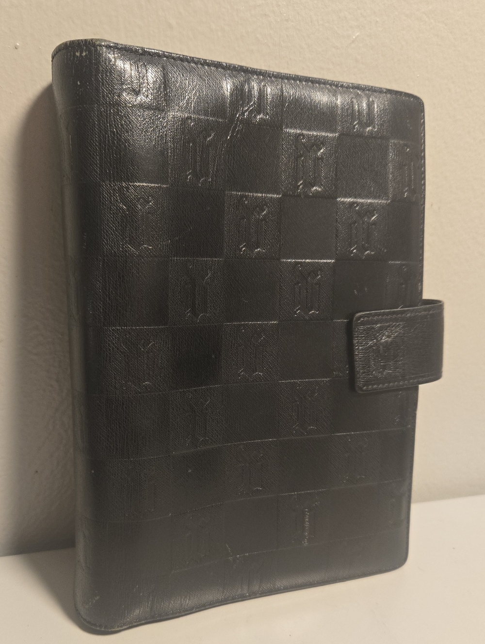 Versace Black Embossed Checker Leather Organizer - Picture 2 of 8